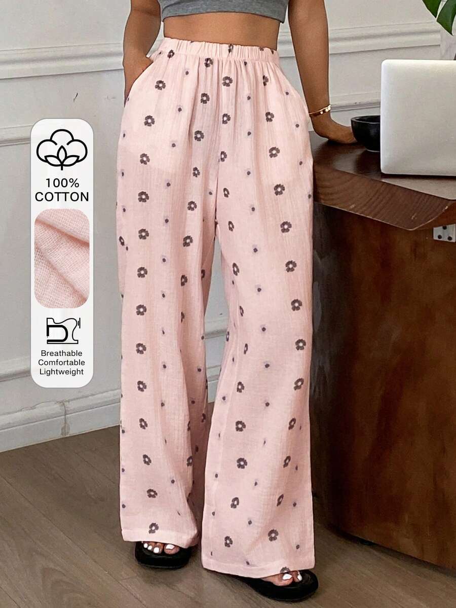 DAZY Women's Loose Ditsy Floral Pajama Bottoms, Spring/Summer - Pink - View 1