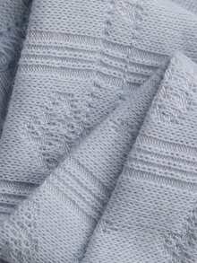 DAZY 3pcs Set Jacquard Knit Tie Cardigan, Camisole & Long Pajama Pants Sleepwear Set For Women - Blue - View 7