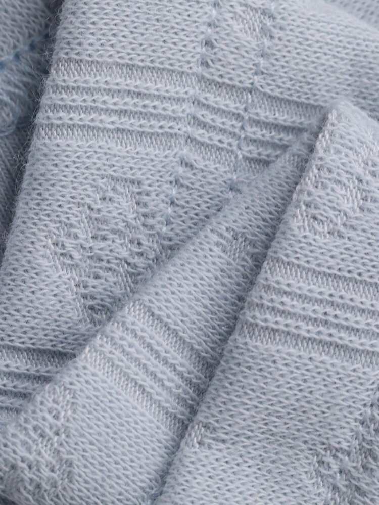 3pcs Set Jacquard Knit Tie Cardigan, Camisole & Long Pajama Pants Sleepwear Set For Women