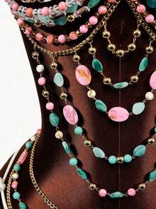 Mistrie 女士彩色宝石性感挂脖比基尼套装，春夏款，适合海滩泳池派对度假穿着，春夏波西米亚风泳装，2026夏季女士沙滩比基尼，女士夏季服装，沙滩连衣裙，女士沙滩装，优雅休闲夏季度假装，女士度假装，女士泳装，女士泳衣，串珠比基尼，波西米亚风比基尼套装，度假比基尼套装，钩针比基尼套装，三件套泳装 - 彩色 - 查看 7