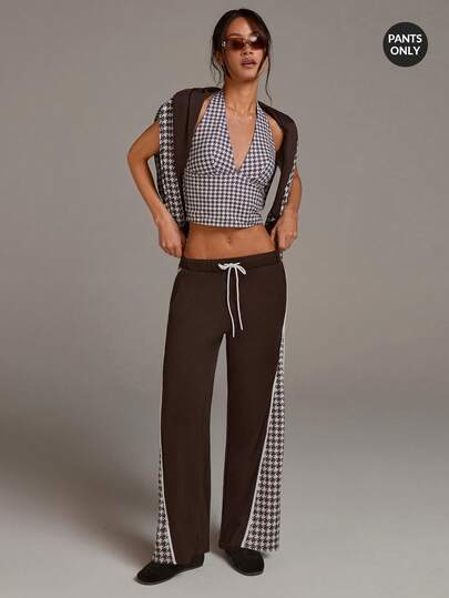 Athîral Women's Casual Color Block Houndstooth Drawstring Waist Sports Sweatpants