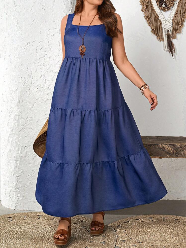 Plus Size Sleeveless Long Casual Dress/Summer/Vacation Women's Summer Outfits Resort Wear Women Vacation Dress Women Casual Dresses Summer Outfits For Women Beach Outfit For Women Casual Vacation Outfits Women Country Concert Outfit Peplum