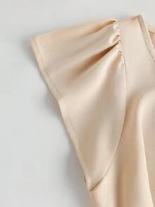 Franclia Robe longue pour femmes avec col en V, manches à volants et ceinture - Nude - Voir 5