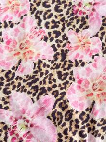 Travachic KIDS Tween Girl Elegant Knit Floral & Leopard Print Asymmetric-Shoulder Fitted Dress - Multicolor - View 5