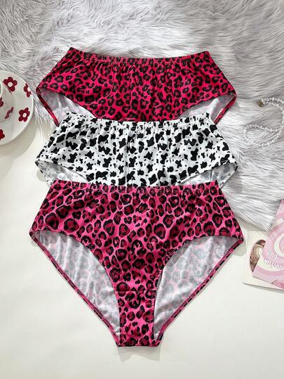 Bare Chapter 3条装女士高腰竖条纹豹纹三角裤