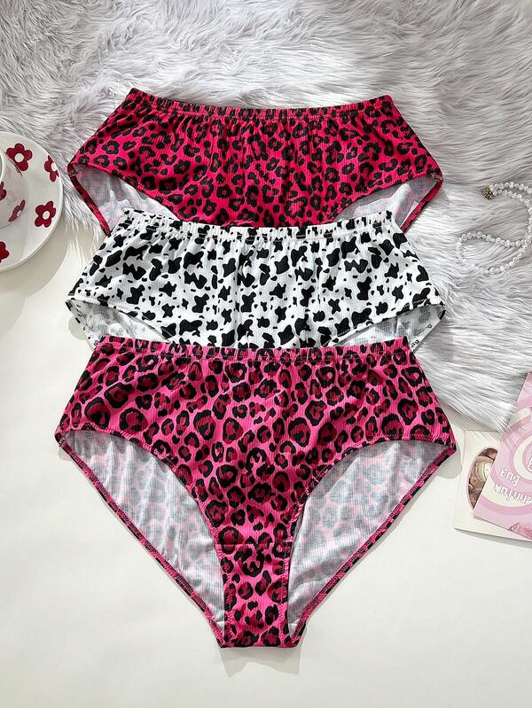 Bare Chapter 3 piezas Bragas de mujer de cintura alta con estampado de rayas verticales y de leopardo