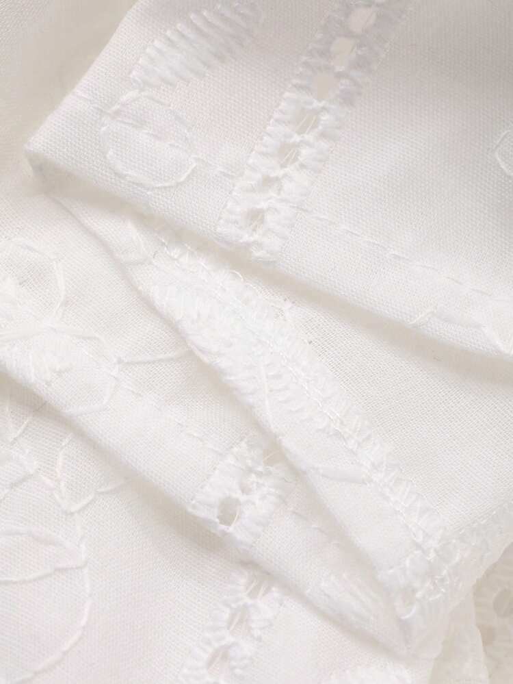 Women's Embroidered Petal Sleeve Tie Front Blouse And Wide Leg Pants 2 Pieces Set, Vacation Style, Spring/Summer/Autumn