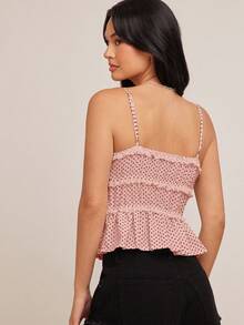 WESTFADE 波点蕾丝V领纽扣前襟褶皱荷叶边无袖波西米亚风吊带背心，西部纳什维尔牛仔风夏季海滩度假吊带衫，可爱早午餐装扮 - 淺粉色 - 查看 5