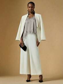 Briarwyn 女士夏季时尚纯色撞色蕾丝不对称下摆吊带背心，情人节女士上衣，优雅女士上衣，夏季上衣，度假女士上衣，复古风格/女士缎面蕾丝边V领不对称下摆吊带背心，优雅外出上衣 - 灰色 - 查看 7