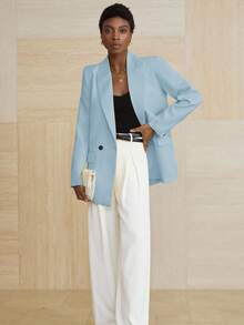 Aveloria Modichic Women's Business Style Solid Color Double-Breasted Blazer Jacket For Commuting, Autumn  - Baby Blue - View 5