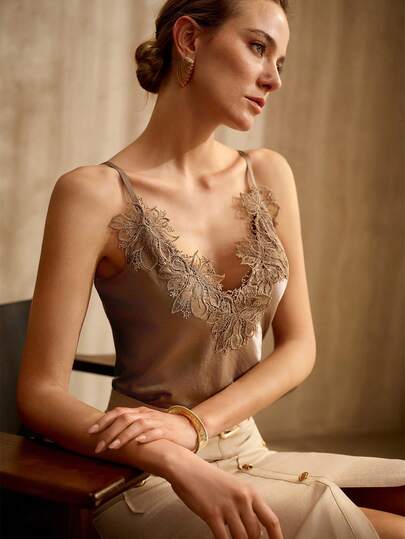 MOTF PREMIUM WOMEN'S ELEGANT LACE APPLIQUE CAMISOLE TOP, SUMMER