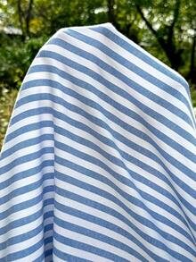 SHEIN 孕妇夏季休闲度假条纹系带露肩连衣裙 - 藍色 - 查看 5