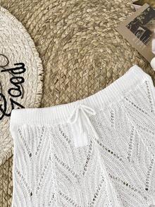 SHEIN Teen Girls White Beach Cover Up Pants Shorts Set For Spring/Summer Vacation - Beige - View 6