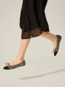 CUCCOO BASICS Damen Schleifendekor Patchwork Leopardenmuster Loafers - Aprikosenfarben - Übersicht 6