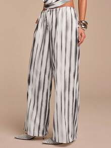 COSMINA Women's Casual Elastic Waist Printed White Wide Leg Pants, Suitable For Daily Wear, Spring/Summer - White - View 5