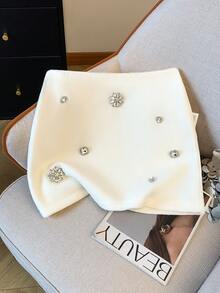 GlowEve Falda corta elegante con adornos de strass para mujeres - Beis - Ver 4