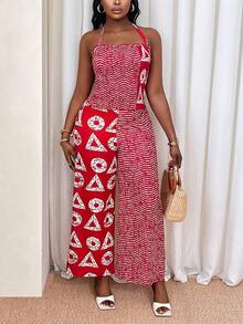 Xyvia 2pcs Women's Digital Print Camisole Top With Ruched Design And Wide Leg Pants Set, Elegant And Chic, Suitable For Birthday, Date, Party, Vacation, Valentine's Day, Labor Day, Easter, Travel, Spring/Summer - Red and White - View 7