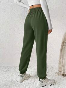 Plus Size Heart Print Drawstring Waist Jogger Pants - Army Green - View 2