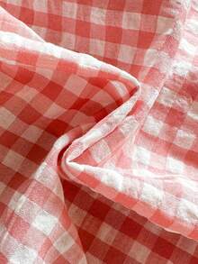 SHEIN Vintaside Kids 1件女童夏季新款粉色格子圆领短袖雏菊刺绣腰部松紧后领水滴格子学院风可爱甜美休闲连衣裙 - 粉色 - 查看 5