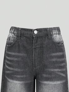 Tween Girls Denim Jeans,Grey Summer New Arrival Streetwear Back-To-School Fashion Casual Distressed Detailing Loose Straight Leg School Soft Pants - Black - View 8