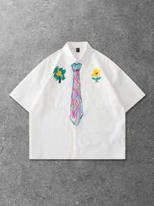 ROMWE MEN 男士休闲印花短袖Polo衫 - 白色 - 查看 1