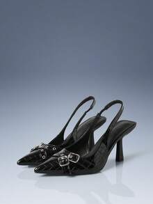 CUCCOO GRLICON 女士时尚华丽风格派对水钻装饰高跟鞋，适合宴会、舞会、晚宴、舞会等场合，闪亮女鞋，适合约会、下午茶派对、假日等场合，优雅服饰。 - 黑色 - 查看 1