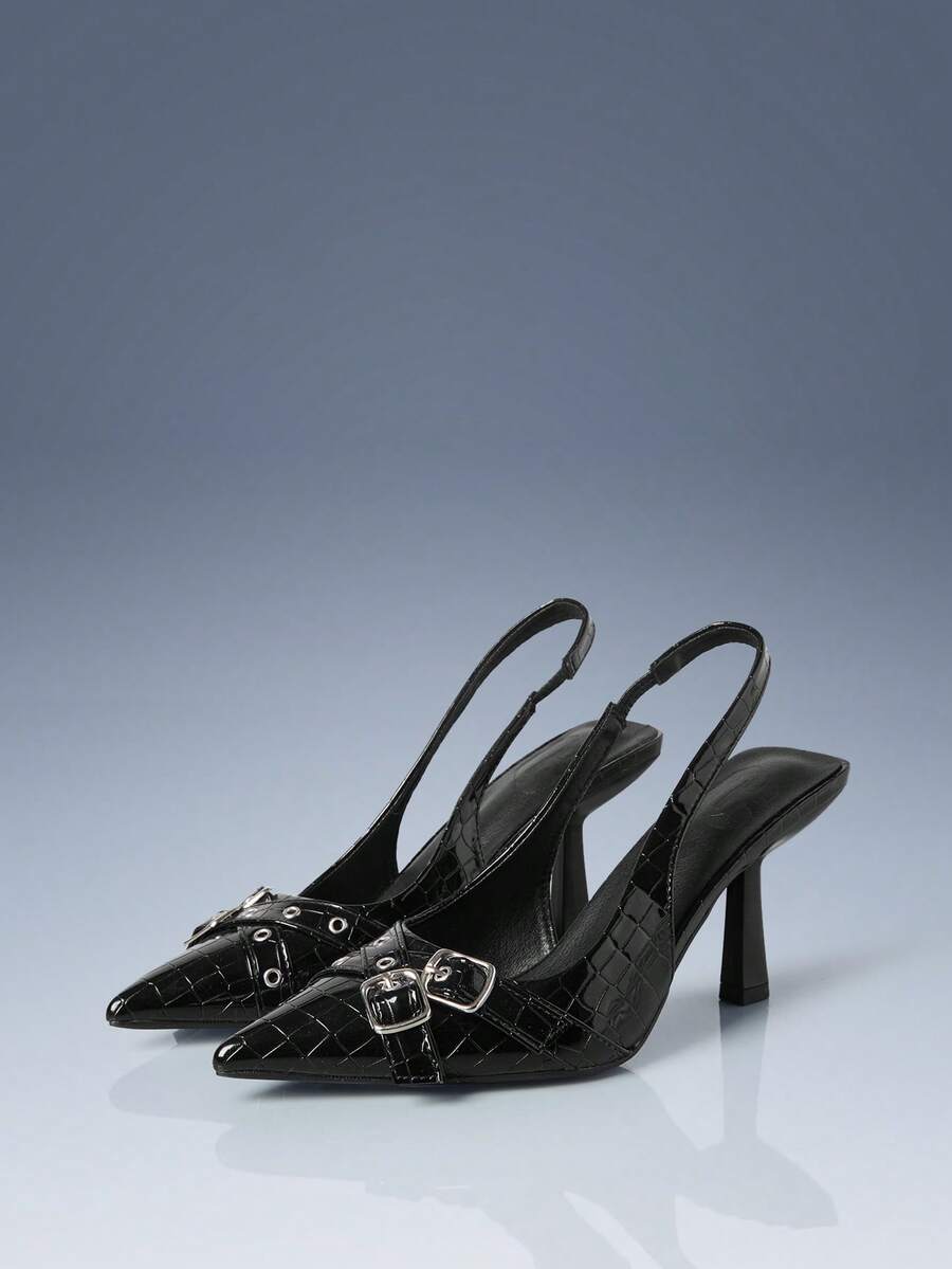 CUCCOO GRLICON 女士时尚华丽风格派对水钻装饰高跟鞋，适合宴会、舞会、晚宴、舞会等场合，闪亮女鞋，适合约会、下午茶派对、假日等场合，优雅服饰。 - 黑色 - 查看 1