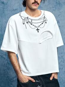 ROMWE MEN Street Life Men's Casual Printed Graphic Short Sleeve T-Shirt, Summer - White - View 6