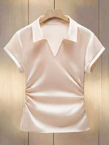 Lyxana Camisa fruncida de un solo color - Albaricoque - Ver 1
