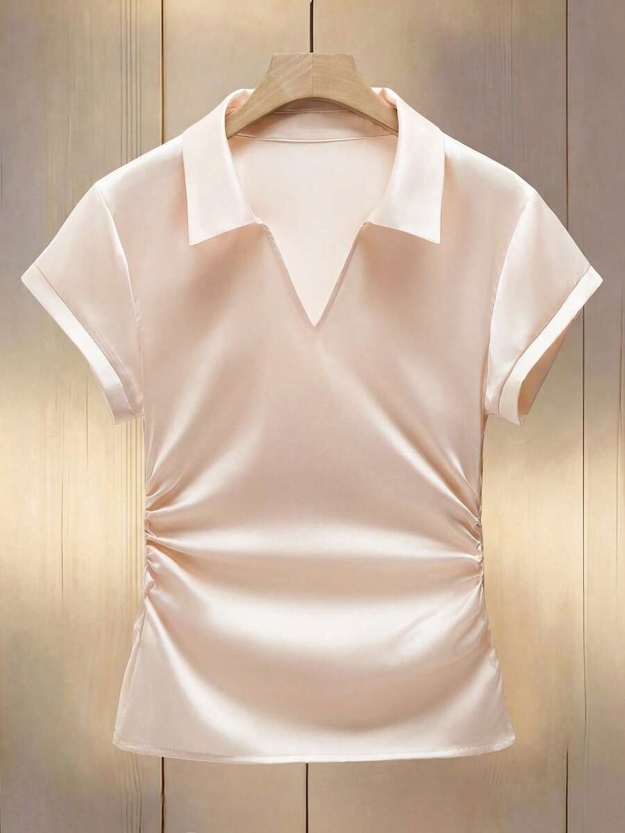 Lyxana Camisa fruncida de un solo color - Albaricoque - Ver 1