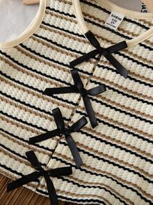 LMoss Kids Young Girl Versatile Knit Striped Crew Neck Fitted Camisole - Multicolor - View 6