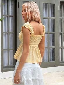 MainGRL Áo croptop nữ họa tiết hoa khoét eo dễ thương, thích hợp cho mùa xuân. - Vàng nhạt - Xem 3