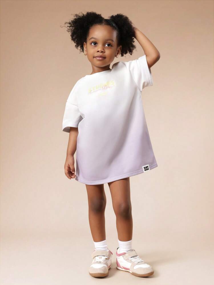 Oversized Ombre Graphic T-Shirt Dress With Print