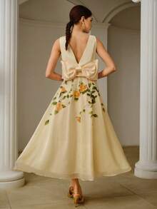 ZEYLAH Vestido de longitud media sin mangas con estampado floral de patchwork - Albaricoque - Ver 3