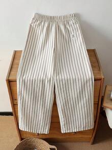 Mirajuku 1pc Boys (Plus Size) Comfortable Casual Striped Loose Straight Leg Pants, Suitable For Spring & Summer - Multicolor - View 5