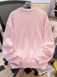 Manfinity Joysei 男士休闲纯色圆领落肩长袖粉色毛衣，秋冬款 - 粉色 - 查看 2