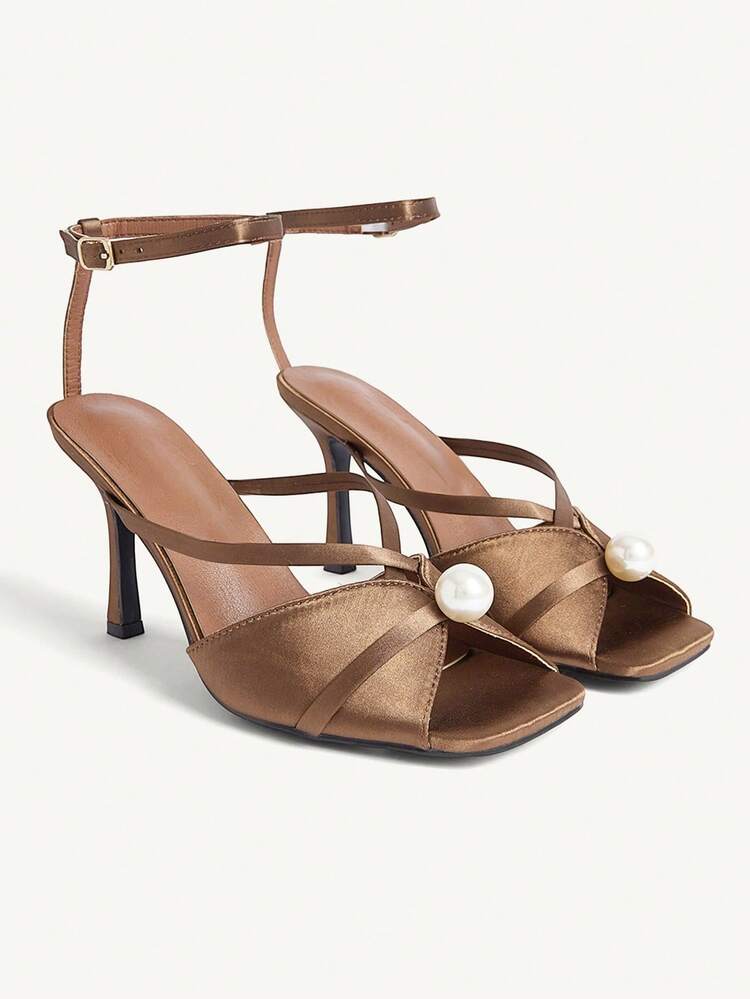 CUCCOO CHICEST Ladies' Fashionable High Heel Sandals With Metallic Texture Pu Straps, Sparkly Pink