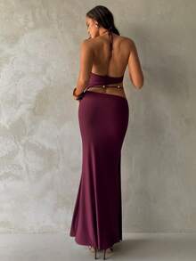 Aloruh 女士新款纯色酒红色连衣裙，吊带性感优雅女士连衣裙，波西米亚串珠装饰女士罩衫，女士度假装，女士沙滩裙 - 酒紅色 - 查看 3