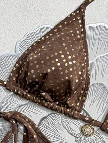 Swim Vcay 新款春夏闪亮金属波点侧系带露背比基尼套装，适合派对、下午茶、海滩、邮轮度假等场合。 - 彩色 - 查看 5