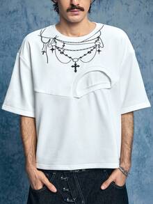 ROMWE MEN Street Life Men's Casual Printed Graphic Short Sleeve T-Shirt, Summer - White - View 4