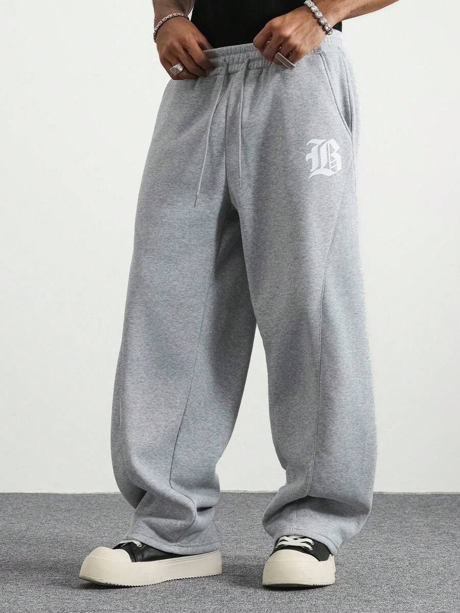 PAVTROS 男士字母印花抽绳腰口袋宽松休闲运动裤 - 淺灰色 - 查看 1