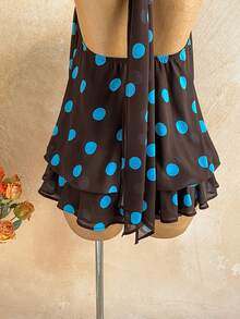 Soleia 春夏新款休闲度假西部海滩婚礼宾客礼服毕业早午餐连衣裙，圣帕特里克节春假复活节音乐节优雅波西米亚热带风情露背荷叶边下摆约会之夜棕色波点迷你连衣裙，女士 - 彩色 - 查看 6