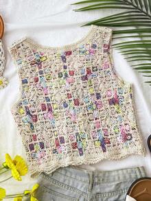 Travachic 女士春夏休闲度假风前系带钩针针织毛衣背心 - 彩色 - 查看 2