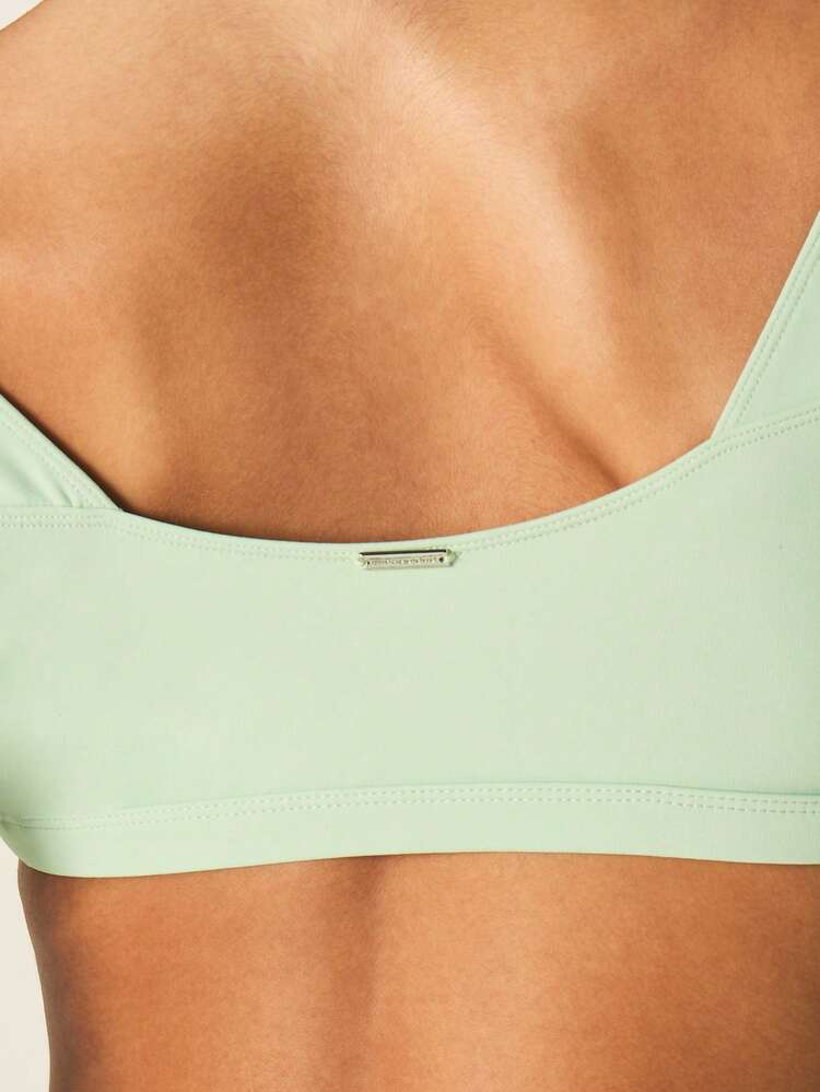 Missguided x Playboy Long Sleeve Deep V-Neck Crop Top With Pink Bunny Logo Athletic Mint Training Workout Top