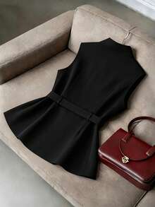 GlowEve CURVE Plus Size Women's Solid Color Lapel Button Casual Versatile Commuter Shirt - Black - View 2