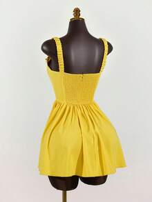 SaltGleam SaltGleam Women's Solid Color Frill Trim Front Tie Camisole Bodycon Dress - Yellow - View 2