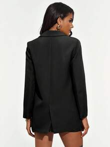 Aveloria Modichic Solid Long Sleeves Casual Double Breasted Lapel Neck Blazer  - Black - View 4
