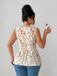Elenzga Áo kiểu nữ cỡ lớn thanh lịch, lãng mạn, họa tiết hoa nhí, thắt eo, thích hợp mặc thường ngày, trang phục nữ thường ngày, áo nữ mùa hè, áo nữ cho mùa hè, áo nữ. - Nhiều màu - Xem 6