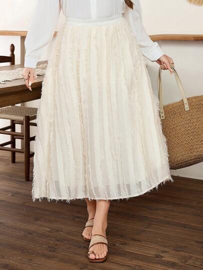 Modelyn 大码女式优雅伞裙A字中长裙，时尚流苏装饰