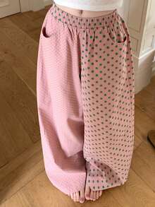 DAZY Quần pajama dài dáng rộng in chấm bi dành cho nữ, thích hợp cho mùa xuân/hè. - Hồng - Xem 12